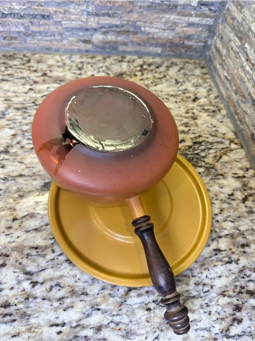 MCM Yellow Enamel Fondue Pot